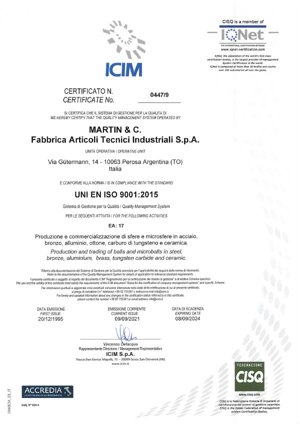 Zertifikat Martin: UNI EN ISO 9001:2015